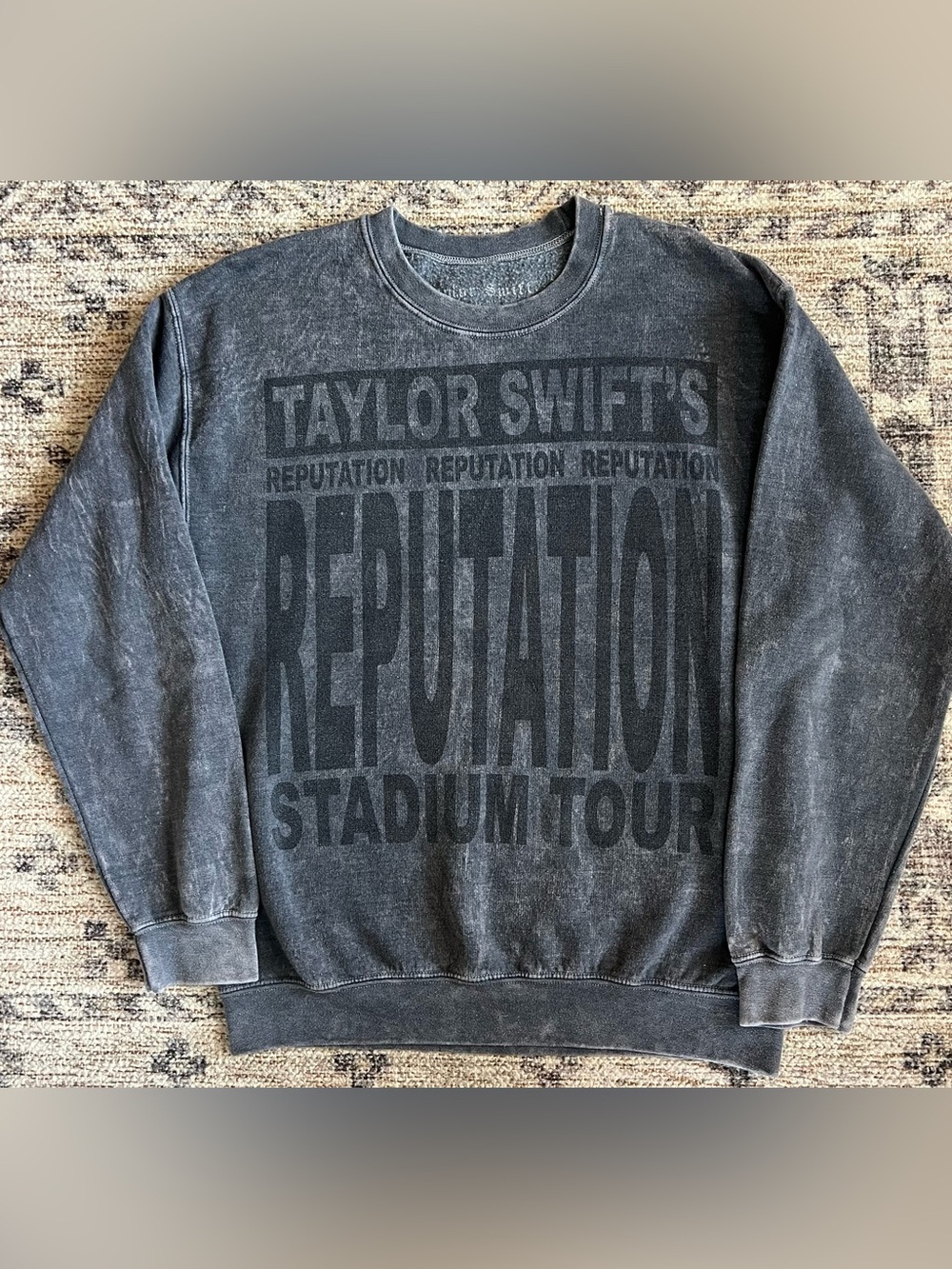 Taylor Swift Reputation Stadium Tour Crewneck Sweatshirt Distressed Grey Medium